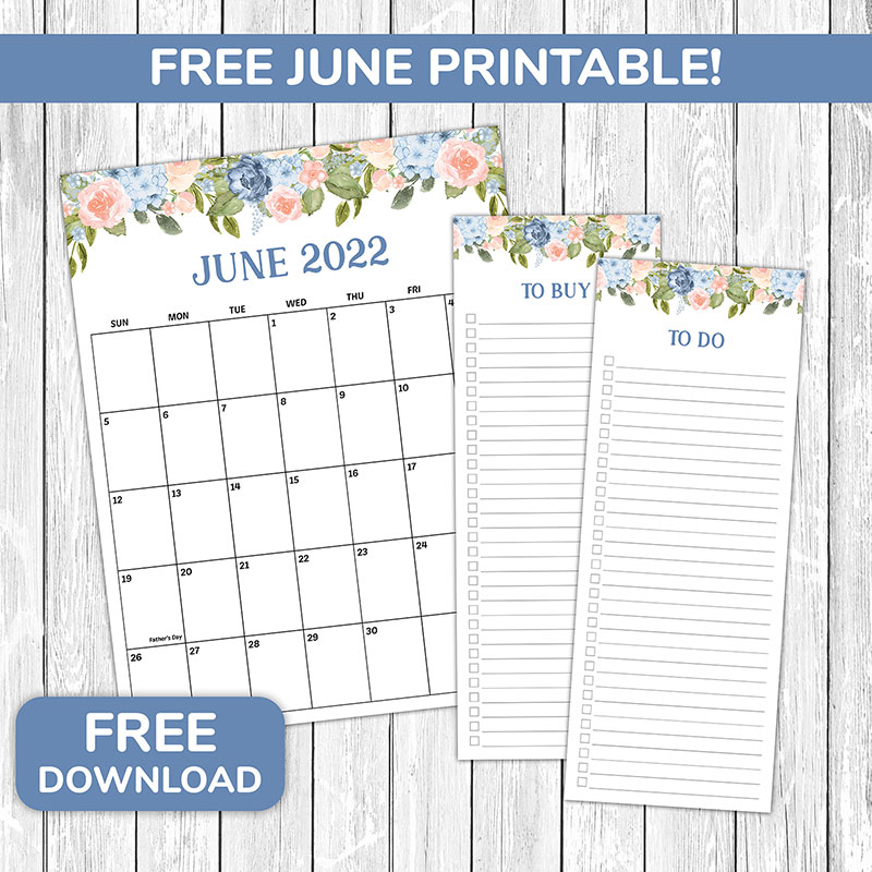 Download June 2022 printable calendar and matching to do, to buy lists